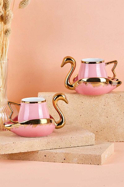 SepetçiBaba Swan 2 Piece Cup Set Pink