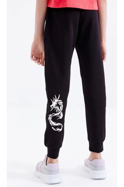 DURAN SPORT Pantaloni de trening pentru fete, drepti, cu 2 fire imprimate cu dragon pe spate, buzunar, talie elastică