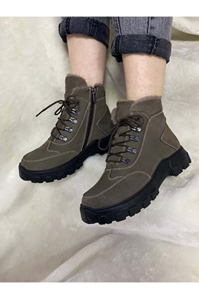 Voyager Unisex Toupe Kahve Gerçek Crayz Deri Fermuarlı Bot (F006)