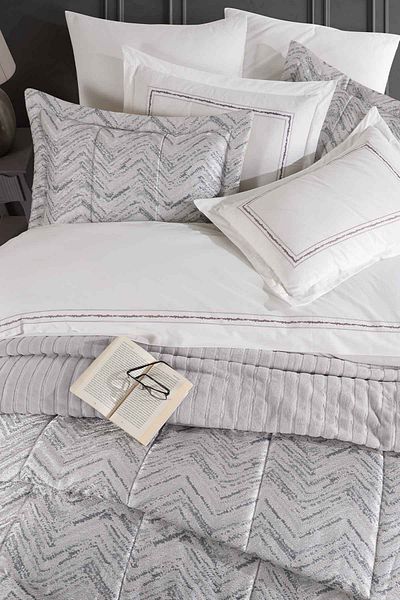 Elart Dowry Package 10 Pieces (Bed Cover, Bedding Set, Blanket) Ambiance Silver