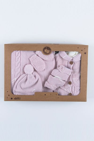 miniyou Baby Knitwear V-Neck Ruffle Knitted 100% Cotton 5-Piece Newborn Hospital Discharge Set My-4016bm
