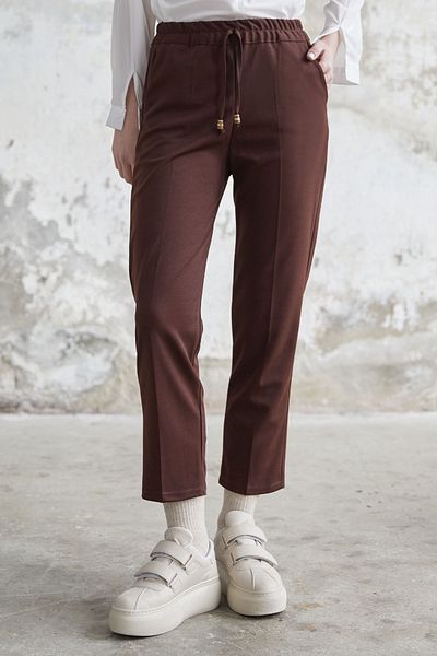 InStyle Lycra Double Fabric Trousers with Elastic Waist - Brown