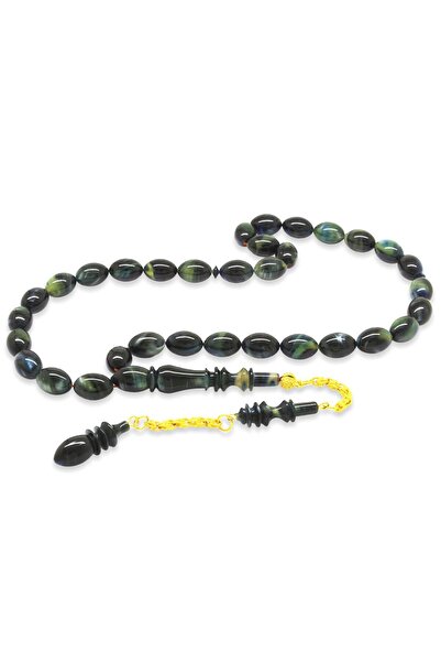 EbruHome مسبحة صلاة من العنبر المضغوط باللون الفيروزي والأسود مصنوعة يدويًا و...