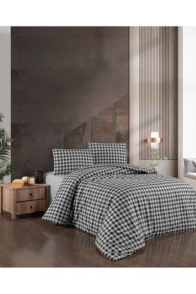Menderes Home Black Cotton Collection Flannel R Single Duvet Cover Set - Mongar