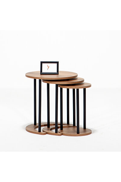 MOBETTO Demre Üçlü Zigon Sehpa Salon Takım - Atlantik Çam&siyah