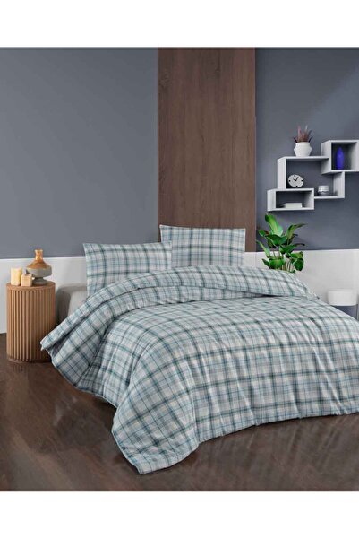 Menderes Home طقم غطاء لحاف فردي من القطن من الفلانيل R باللون الأزرق