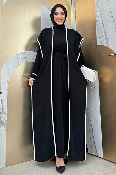 Bym Fashion Διπλό Σετ Γιλέκο και Φόρεμα με Λεπτομερές Σχιστό 8485 Μαύρο