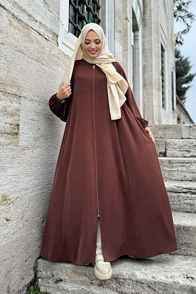 Bym Fashion Овални набрани маншети на ръкавите с еластичен цип Пълен размер Ferace Bym5 Кафяв
