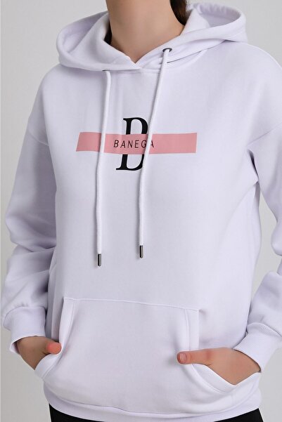 BANEGA Γυναικείο χειμερινό φλις με κουκούλα λευκό φούτερ