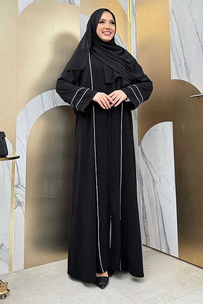 Bym Fashion Πλήρες μέγεθος Ferace Bym11 Μαύρο με λεπτομέρεια γραμμής και φερμουάρ στον λαιμό