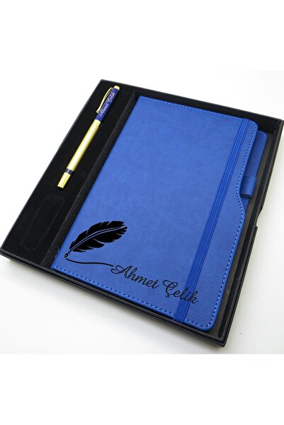 wings İsme Özel Mavi Kalemlikli Defter & İsme Özel Metal Kalem (Öğretmenler G...