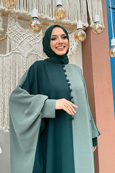 Bym Fashion Φόρεμα με λεπτομέρεια με διπλό χρώμα μπροστά με κουμπιά 3861 Emerald