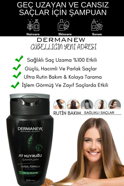 dermanew hair At Kuyruğu Şampuan - Yıpranmış Ve Geç Uzayan Saçlar Için - Onarıcı Bakım Şampuanı - Hızlı Saç Uzatma