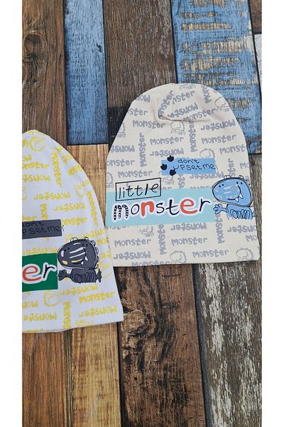Esterella Baby Boy /monster Written/ Baby Hat-beret/combed cotton Hat 2 Pieces