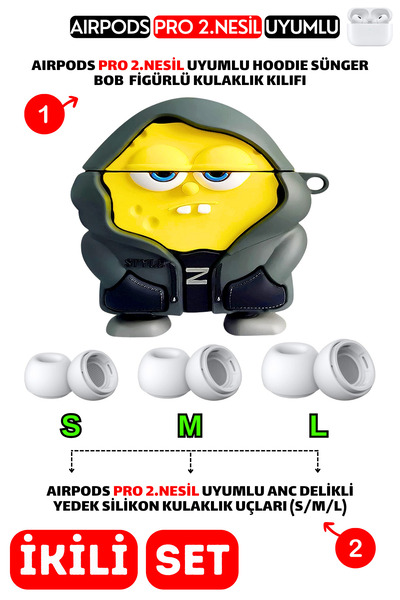 EWEC Pro 2.Nesil Uyumlu Hoodie Sünger Bob Kılıf ve Anc Delikli Yedek Silikon ...