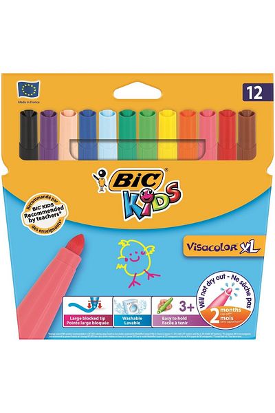 Bic Kids Visacolor XL Jumbo Washable Felt Tip Crayons 12 Colors829007