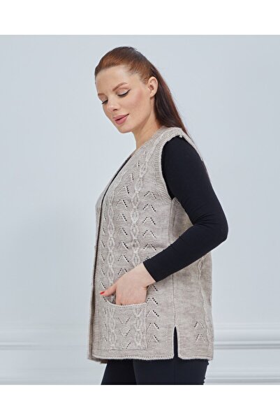 Fresh&Moda Women's V-Neck Chain Knitted Pocket Wool Mother Knitwear Vest