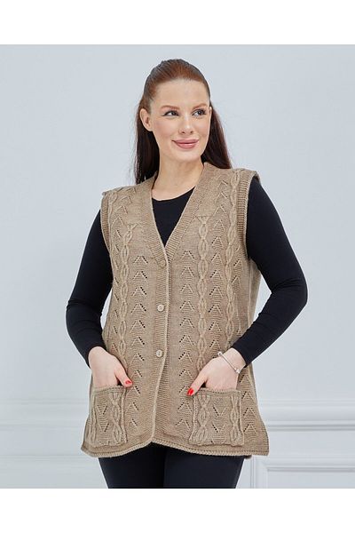 Fresh&Moda Women's V-Neck Chain Knitted Pocket Wool Mother Knitwear Vest