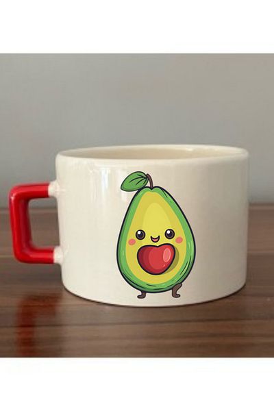 lili hediyelik Cup with Red Handle with Avocado Image Ceramic Mug - Ceramic Tea, Coffee Gift Cup