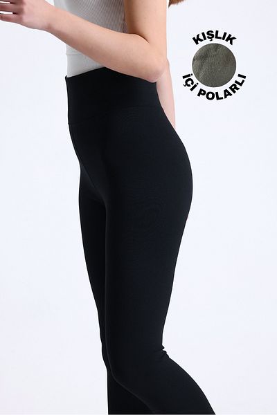 herşeygidiyor Colanți tricotați din oțel interlock cu corset cu talie înaltă, negri, de iarnă, cu fleece în interior, fără lenjerie intimă