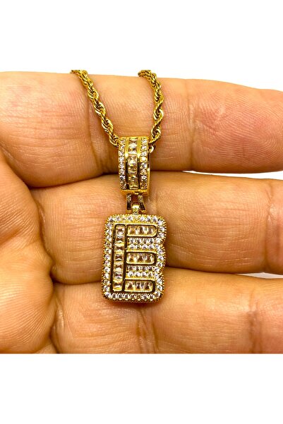 Armasstore BURGULU ZİNCİRLİ BAGET TAŞLI E HARFLİ KOLYE 42CM ZİNCİR 5CM UZATMA...