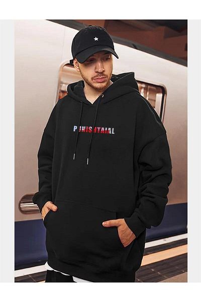 Touz Moda Street Wear PUNISHTAIAL Φούτερ με στάμπα Unisex με μαύρη κουκούλα
