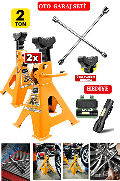 STAXX POWER 2Ton Kapasiteli 4 Ayaklı x2Adet Set Sehpa Kriko Standı + Bijon Se...