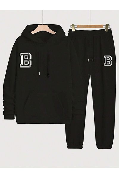 Boi B LogoCombination Σετ αθλητικών παντελονιών κάτω από το επάνω μέρος - Μαύρο εμπριμέ υπερμεγέθη κουκούλα από καουτσούκ