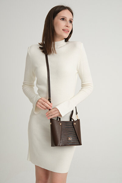 mossi Kahverengi Timsah Derisi Görünümlü Kadın El/Omuz Çantası