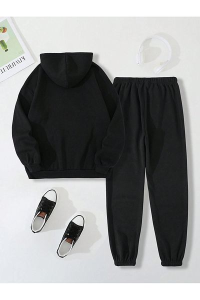 Boi Brooklyn New York Combination Bottom Top Σετ αθλητικής φόρμας - Μαύρη στάμπα Oversize Λαστιχένια κουκούλα στα πόδια