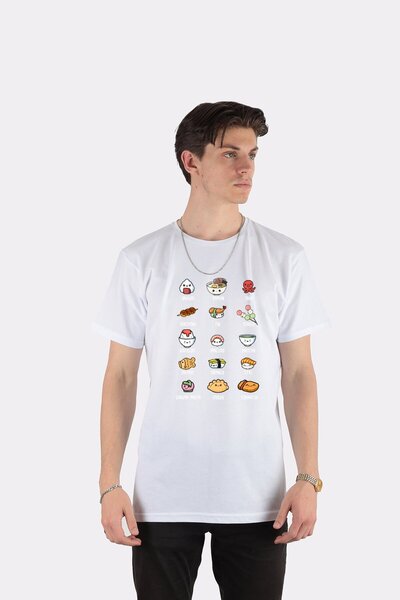 DOT تي شيرت للجنسين لطيف كاواي سوشي فيش رامين ثقافة يابانية أنيمي مانغا