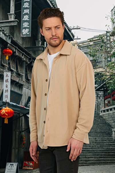 EKZMODA Erkek Bej Polar Kışlık Oduncu Erkek Gömlek - erkek giyim - erkek gomlek