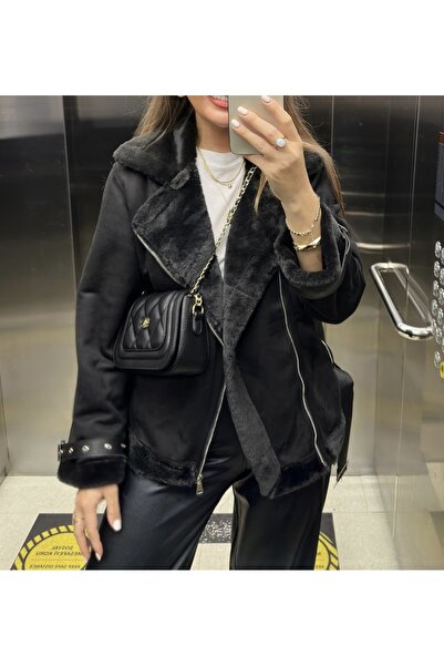 pembekurdelem Палто за мотоциклетисти от набук, пълно с овчи, черно