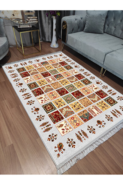 Modern home Etnik Çiçek Motifli Dijital Baskı Dot/Keçe Salon Halısı Makinada ...