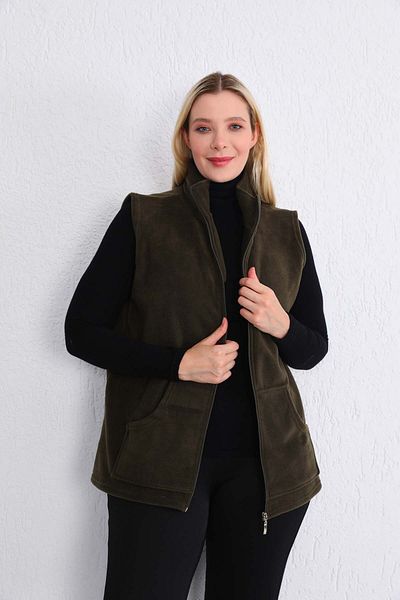 Kardelen Butik Ümraniye Military Green Zippered Sports Fleece Vest