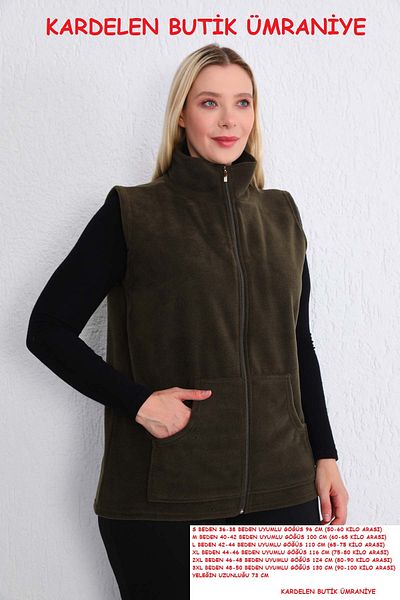 Kardelen Butik Ümraniye Military Green Zippered Sports Fleece Vest