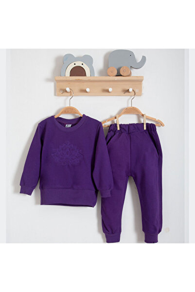 DIDuStore Baby Girl Set Purple Decorated Top and Comfortable Trousers Combina...