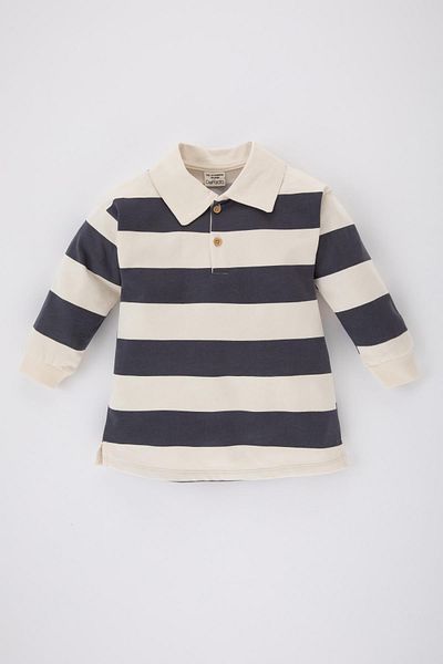 DeFacto Polo Neck Striped Baby Girl Dress - Long Sleeve B9588a523wn