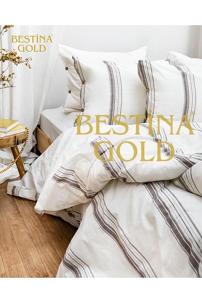 BESTİNA GOLD Harmony Hues Yarn-Dyed Natural Double Duvet Cover Set BEDLESS Duvet Cover Set