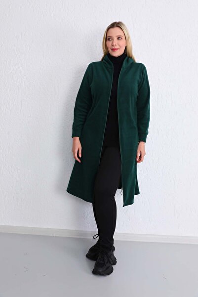 Kardelen Butik Ümraniye Long Cardigan Fleece Emerald Green