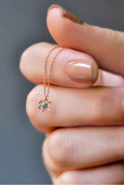 Sinsirella Kadın Firuze Taşlı Papatya Model Rose Kaplama 925 Ayar Gümüş Kolye