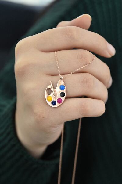 Sinsirella 925 Ayar Gümüş Rose Altın Kaplama Palet Kolye