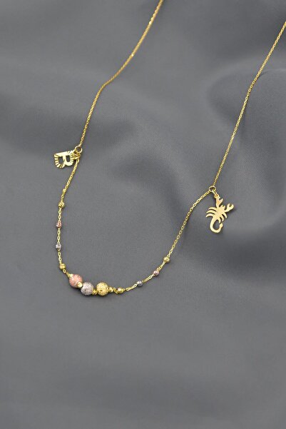 Sinsirella 925 Ayar Gümüş Üç Renk Dorika Toplu Akrep Ve B Harf Kadın Kolye