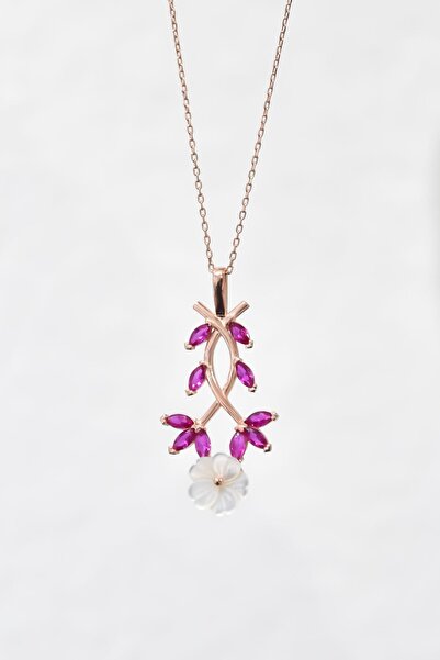 Sinsirella 925 Ayar Gümüş Rose Kaplama Fuşya Taşlı Sarmaşık Sedef Manolya Çiç...