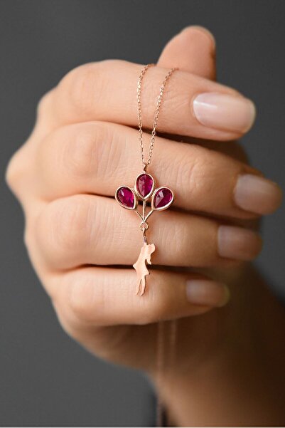 Sinsirella 925 Ayar Gümüş Rose Kaplama Fuşya Balonlu Kız Kolye