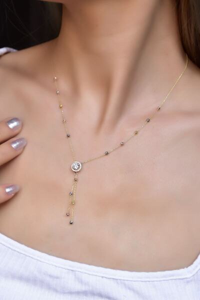 Sinsirella 925 Ayar Gümüş Gold Kaplama Üç Renk Dorika Toplu Tektaş Kolye