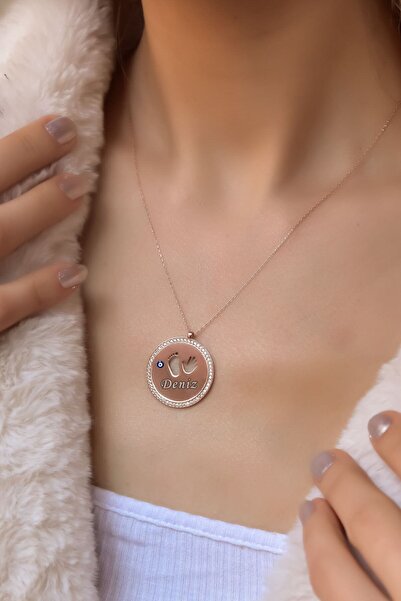 Sinsirella 925 Ayar Rose Kaplama Isimli Mineli Nazar Ilk Adım Plaka Kolye