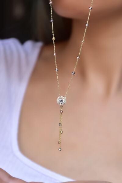 Sinsirella 925 Ayar Gümüş Gold Kaplama Üç Renk Dorika Toplu Tektaş Kolye