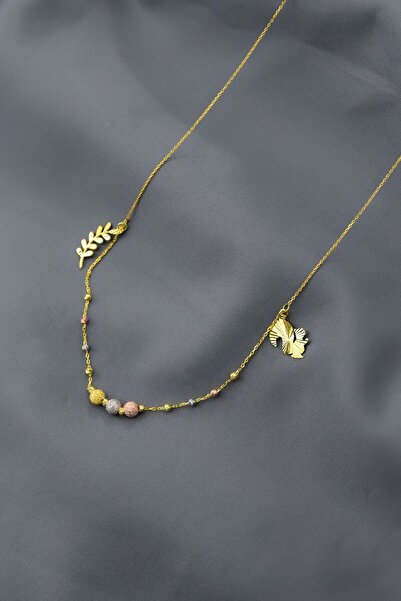 Sinsirella 925 Ayar Gümüş Üç Renk Dorika Toplu Zeytin Dalı Ve Sincap Kolye