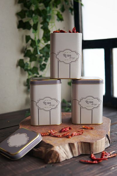 EVLE Erb25u6 Square Metal Storage Container 87x87x125, Set of 3, Retro